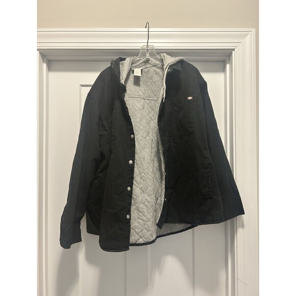 Dickies Women’s Plus Size 3X Duck Hooded Shirt Jacket Canvas Quilted Black Gray - Picture 2 of 6